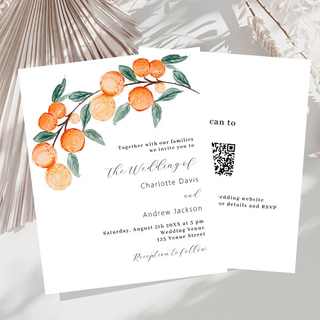 Citrus oranges QR RSVP convite para casamento de o (Criador carregado)