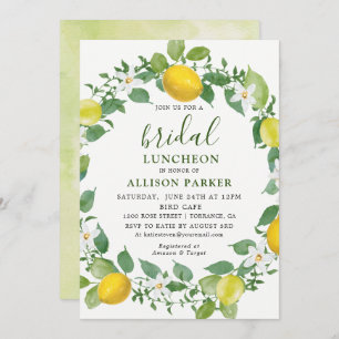 Citrus Watercolor Lemon Bridal Luncheon Convite