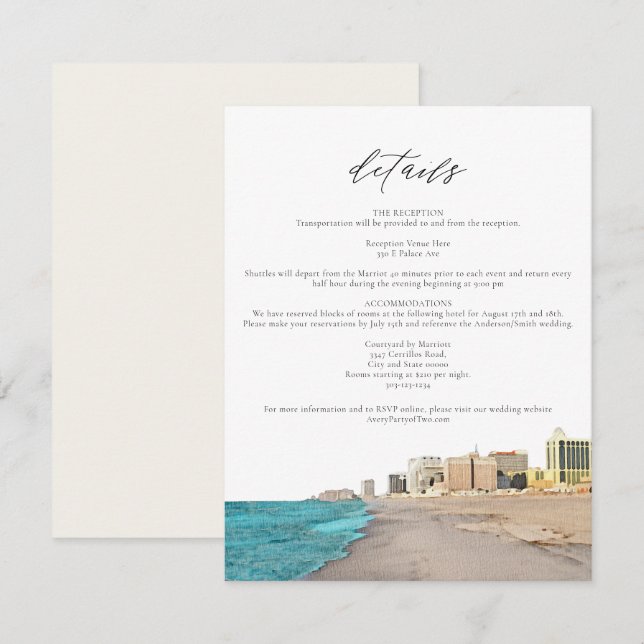 CITY Watercolor Beach Skyline Cartão Detalhado da  (Frente/Verso)