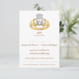 Claddagh Anel de Casamento RSVP com Iniciais e Dat