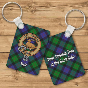 Clan Blair Crest sobre Tartan Chaveiro
