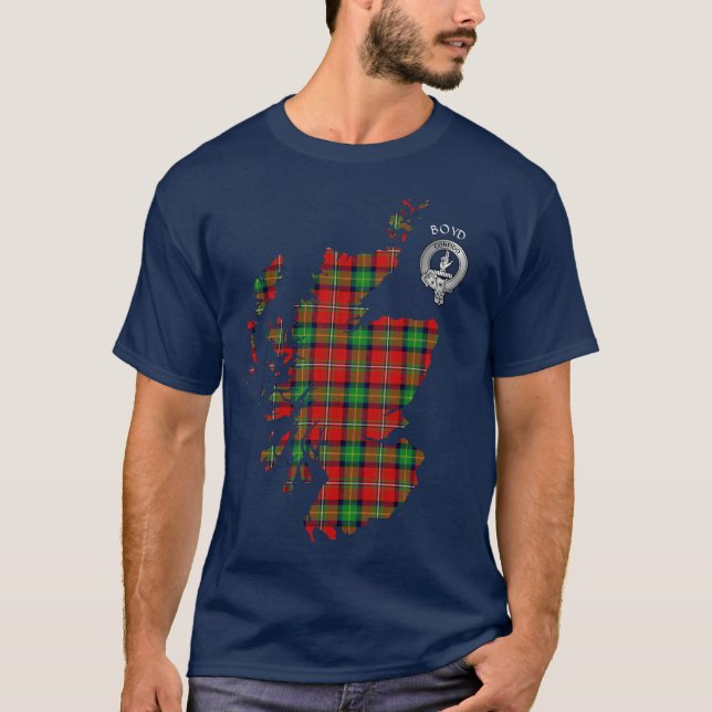 Clan Boyd Tartan Map & Crest T-Shirt (Frente)