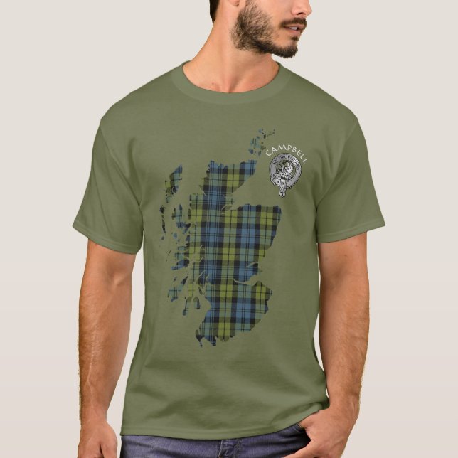 Clan Campbell Tartan Map & Crest T-Shirt (Frente)