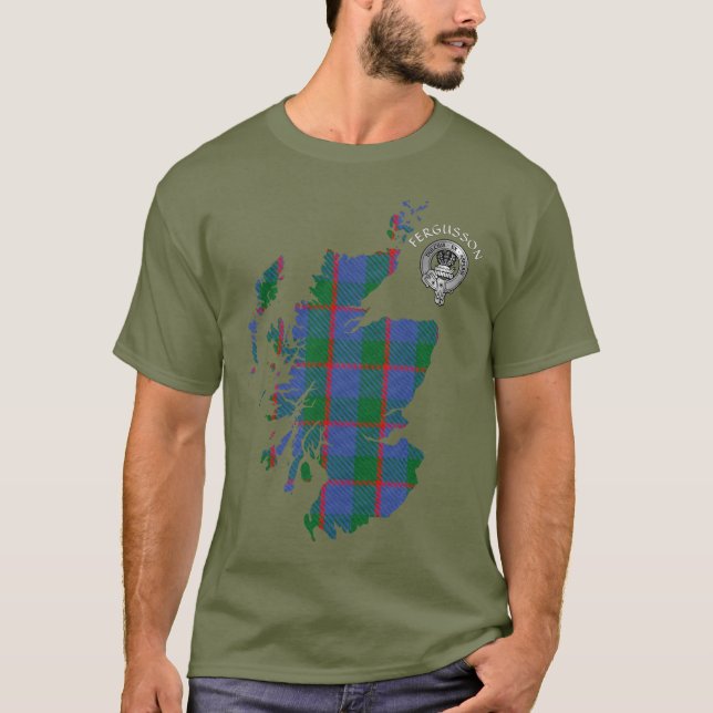 Clan Fergusson Tartan Map & Crest T-Shirt (Frente)