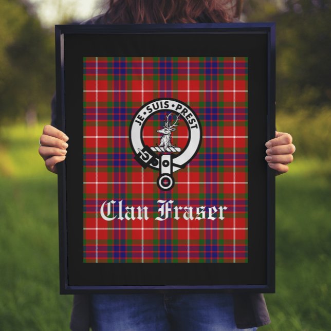 Clan Fraser Crest Crachá e Tartan Art Impressão (Criador carregado)