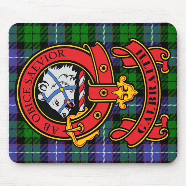 Clan Galbraith Mouse Pad com Clan Tartan e Crest (Frente)