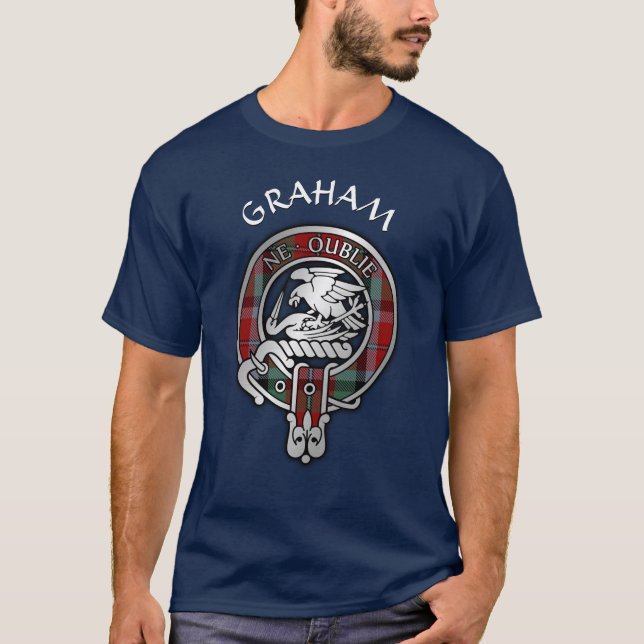 Clan Graham Crest & Red Tartan T-Shirt (Frente)