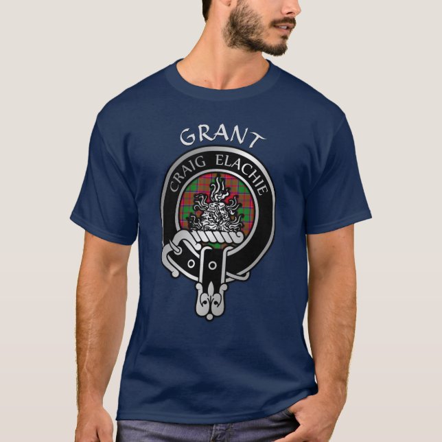 Clan Grant Crest & Tartan T-Shirt (Frente)