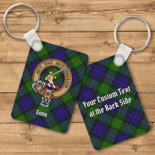 Clan Gunn Crest sobre Tartan Chaveiro