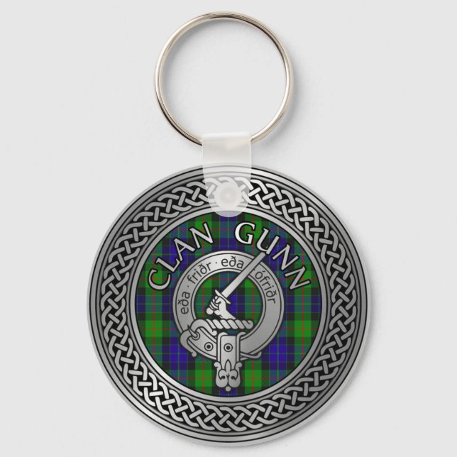 Clan Gunn Crest & Tartan Knot Chaveiro (Frente)