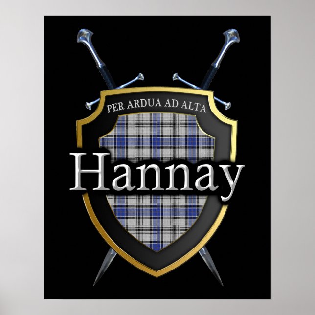 Clan Hannay Tartan Shield & Swords Impressão (Frente)