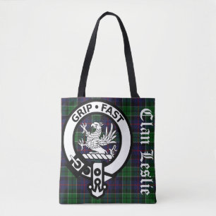 Clan Leslie Tartan & Crest Tote Bag