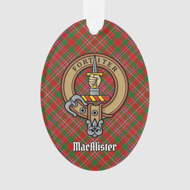 Clan MacAlister Crest sobre Ornamento de Tartan (Frente)