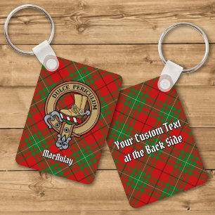 Clan MacAulay Crest sobre Tartan Chaveiro