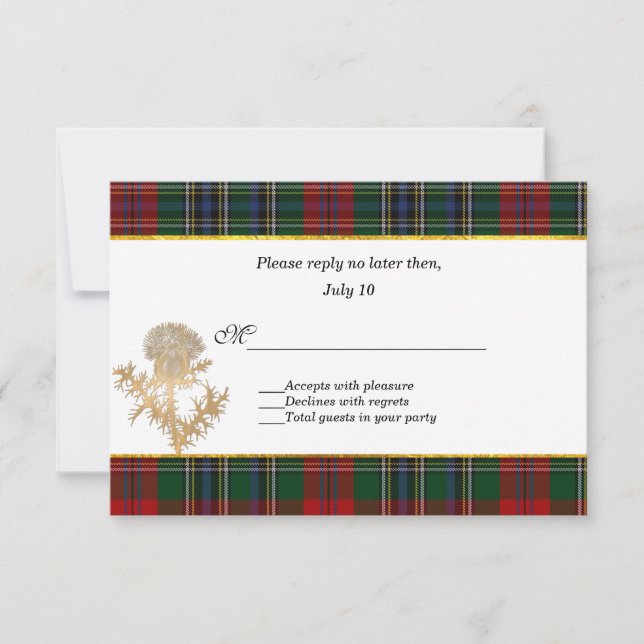 Clan MacClain Tartan Thistle Wedding RSVP (Frente)