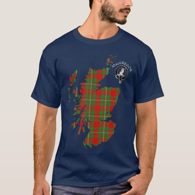 Clan MacGregor Crest & Tartan Map T-Shirt (Frente)