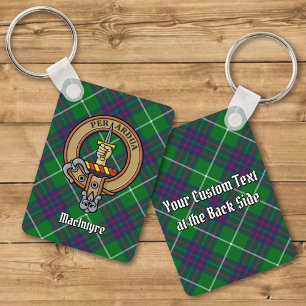 Clan MacIntyre Crest over Hunting Tartan Chaveiro