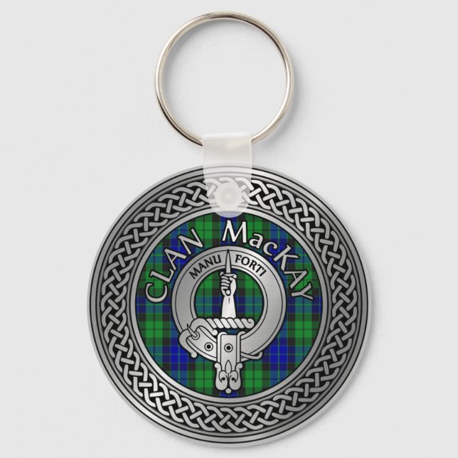 Clan MacKay Crest & Tartan Knot Chaveiro (Frente)