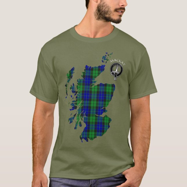 Clan MacKay Tartan Map & Crest T-Shirt (Frente)
