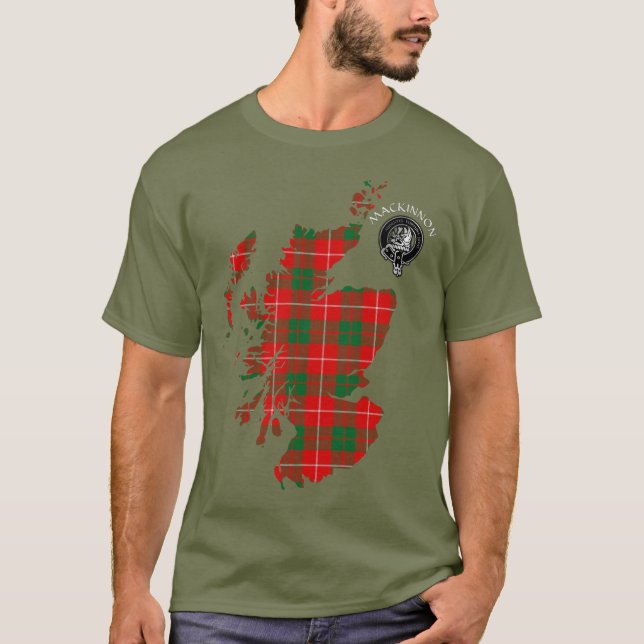 Clan MacKinnon Tartan Map & Crest T-Shirt (Frente)