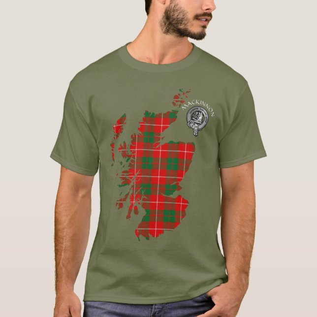 Clan MacKinnon Tartan Map & Crest T-Shirt (Frente)