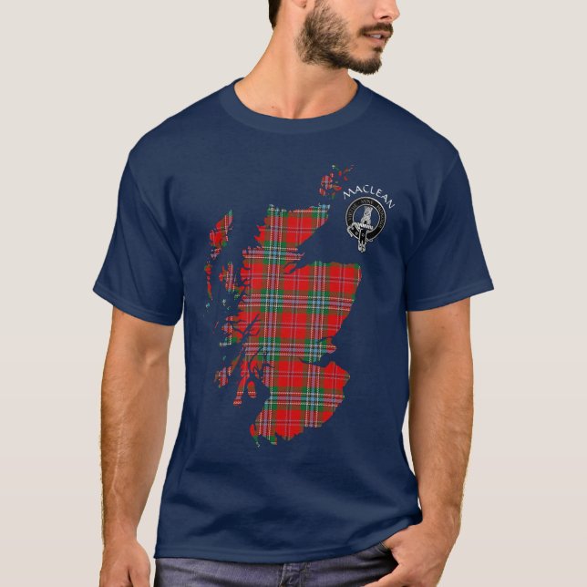 Clan MacLean Tartan Map & Crest T-Shirt (Frente)