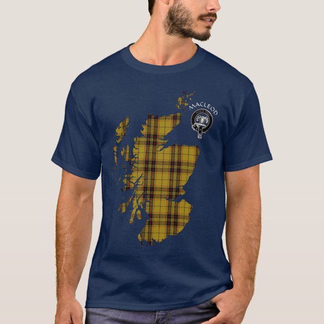 Clan MacLeod 'Snuffbox' Tartan Map & Crest T-Shirt (Frente)