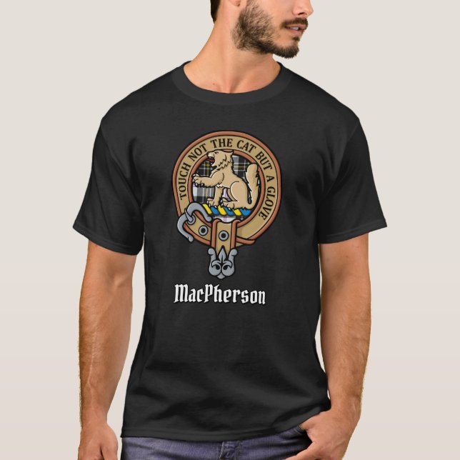 Clan MacPherson Crest over Dress Tartan T-Shirt (Frente)
