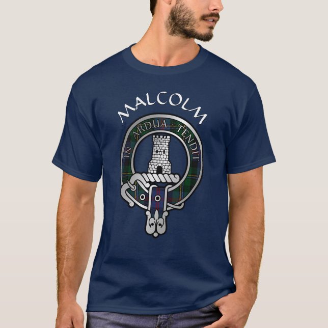 Clan Malcolm Crest & Tartan T-Shirt (Frente)