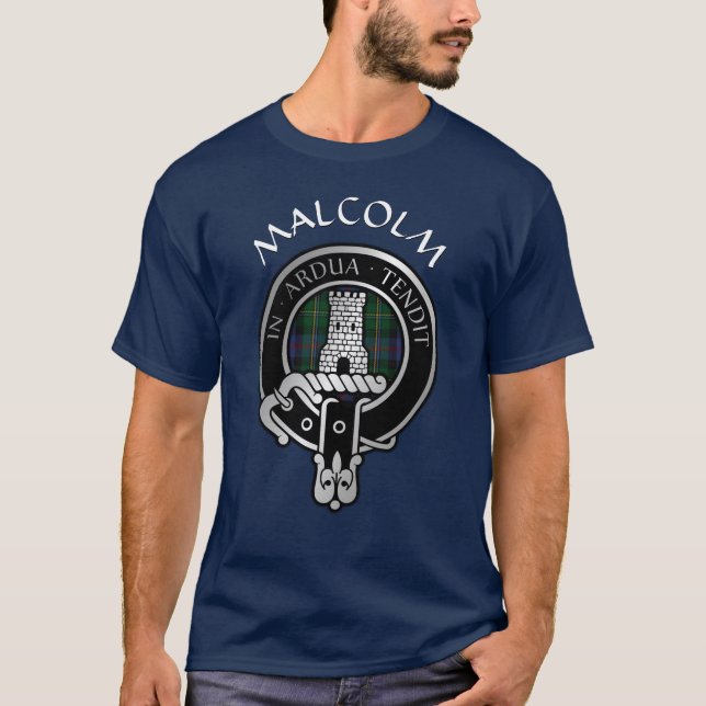 Clan Malcolm Crest & Tartan T-Shirt (Frente)