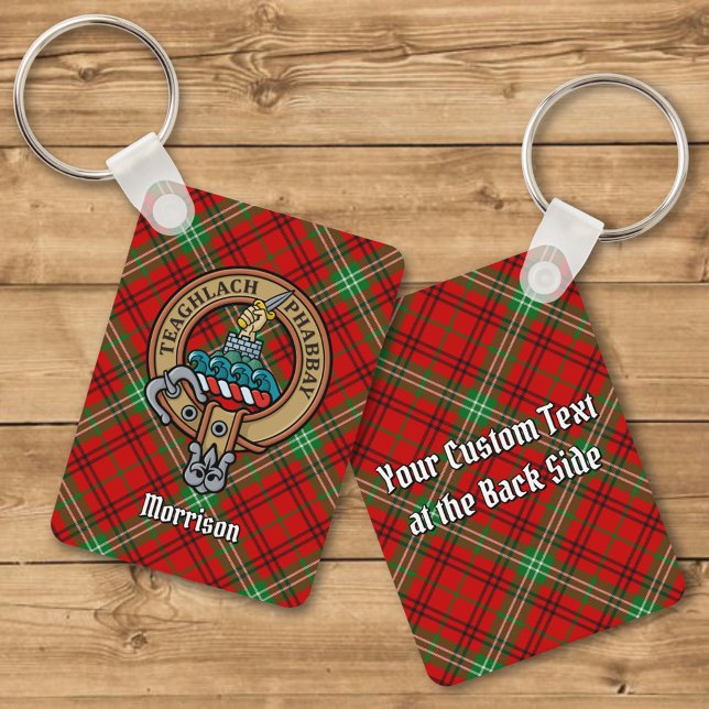 Clan Morrison Crest sobre Red Tartan Chaveiro (Criador carregado)