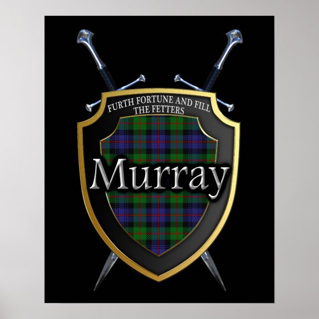 Clan Murray Tartan Shield & Swords Impressão (Frente)