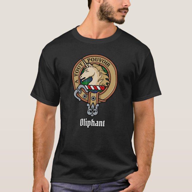 Clan Oliphant Crest sobre Tartan T-Shirt (Frente)