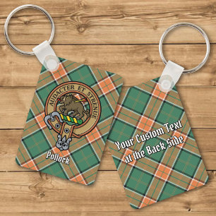 Clan Pollock Crest sobre Tartan Chaveiro