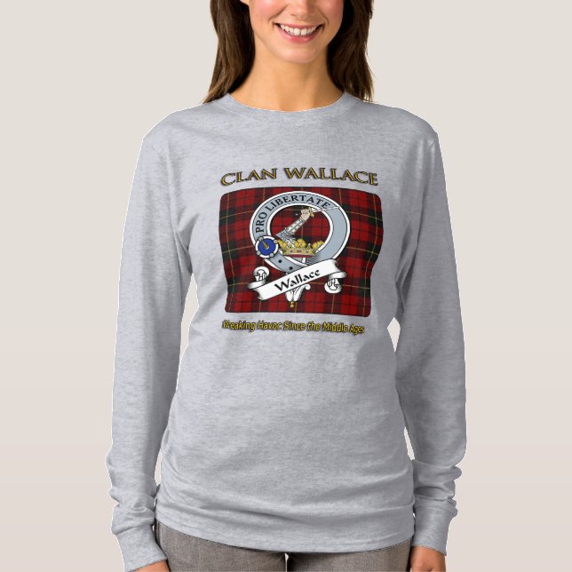 Clan Wallace Crest & Tartan T-Shirt (Frente)