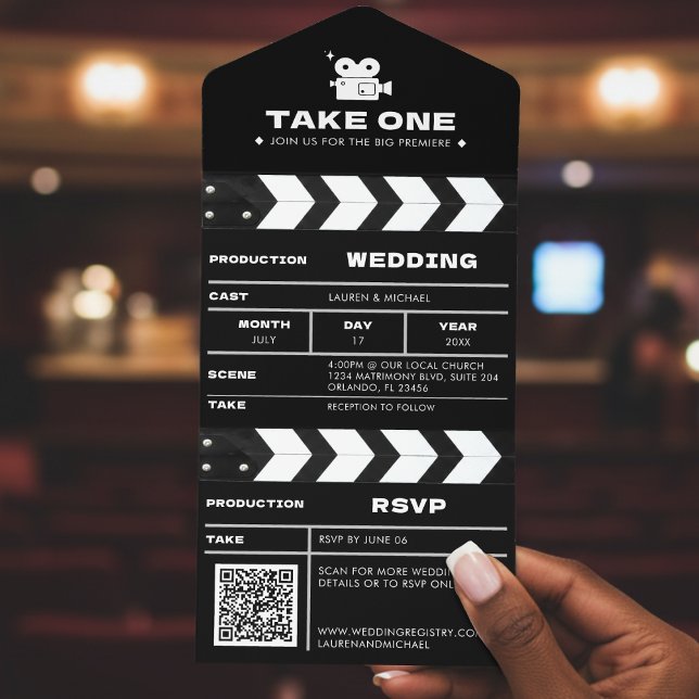 Clapboard Código QR Casamento Filme (Criador carregado)