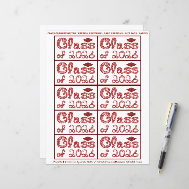 Class of 2026 Graduation Crimson Red Tag Captions (Frente/Verso In Situ)