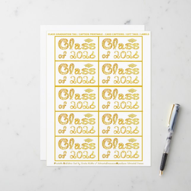 Class of 2026 Graduation Gold Tag Captions Paper (Frente/Verso In Situ)