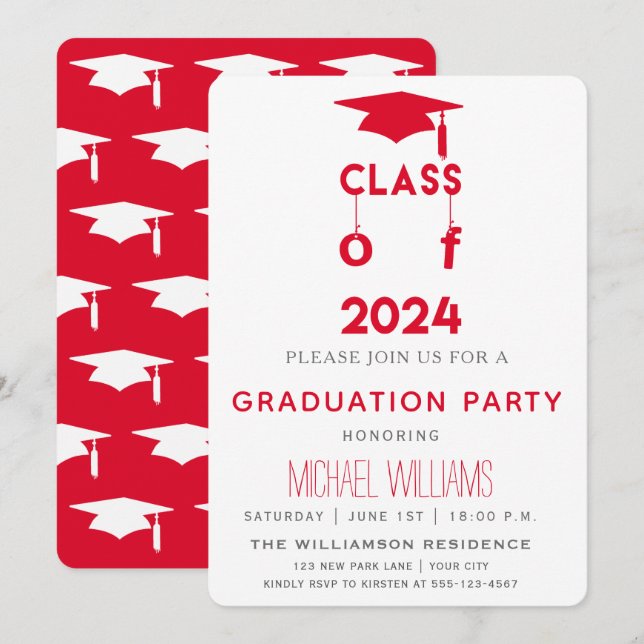 Classe de 2024 - Convite à Festa de formatura Verm (Frente/Verso)