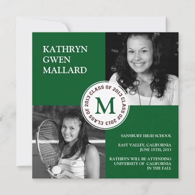 Classe de anúncio de graduação de 2013 verde flore (Frente)