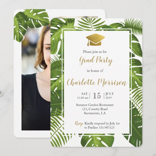 Classe de cartão com fotos de ouro tropical verde  (Frente/Verso)