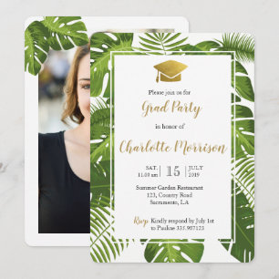 Classe de cartão com fotos de ouro tropical verde