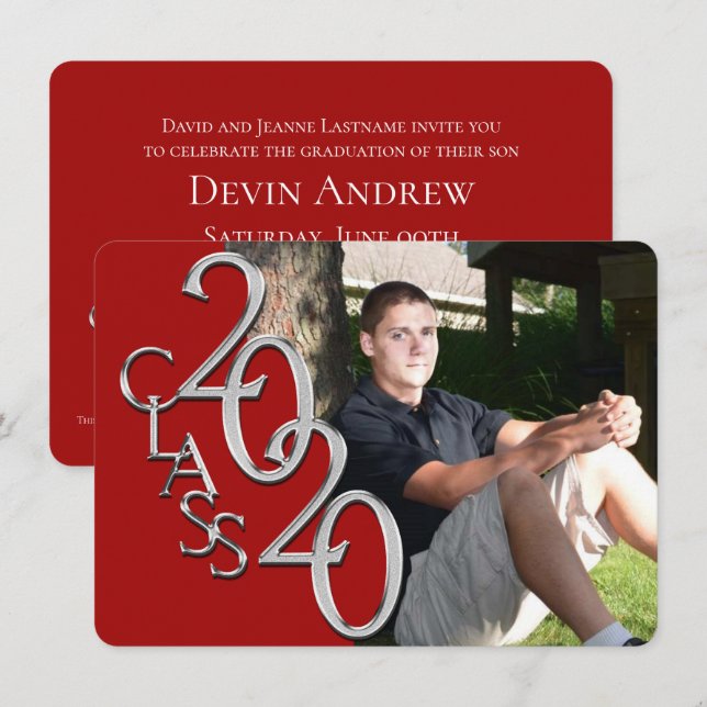 Classe de Convite para Graduação de Foto Vermelha  (Frente/Verso)
