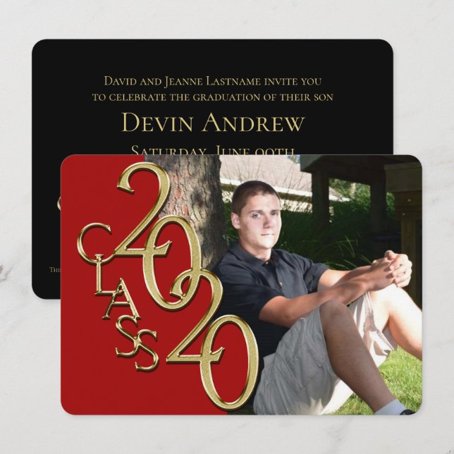 Classe de Convite para Graduação de Foto Vermelha  (Frente/Verso)