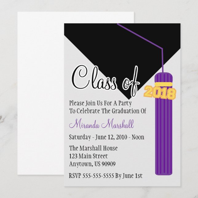 Classe De Convite Para Graduação De Tassel 2018 (R (Frente/Verso)