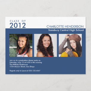 Classe de convite personalizada de 3 fotos azul