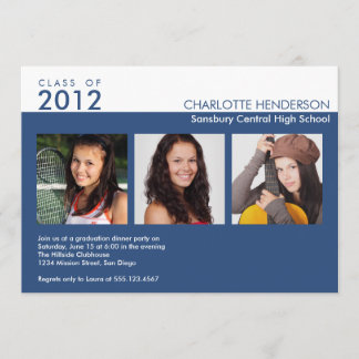 Classe de convite personalizada de 3 fotos azul