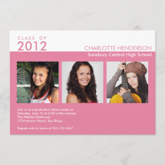 Classe de convite personalizada de 3 fotos rosa