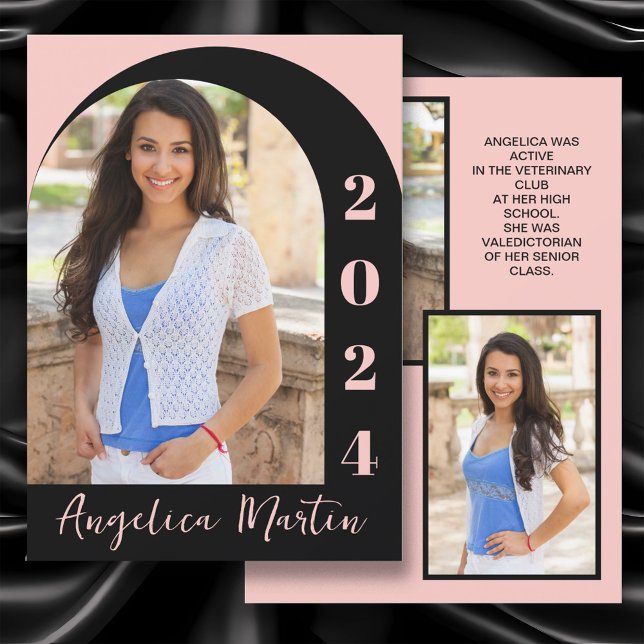 Classe de Foto em Arco Preto Rosa de Graduação 202 (Pink and black arch-photo high school graduation Class of 2024 announcement)