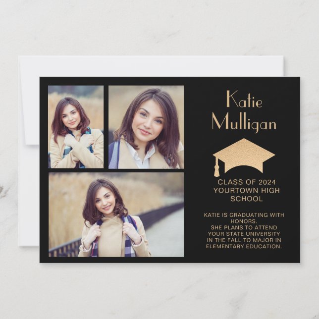 Classe de Graduação Dourada Negra de Foto 2024 (Frente)